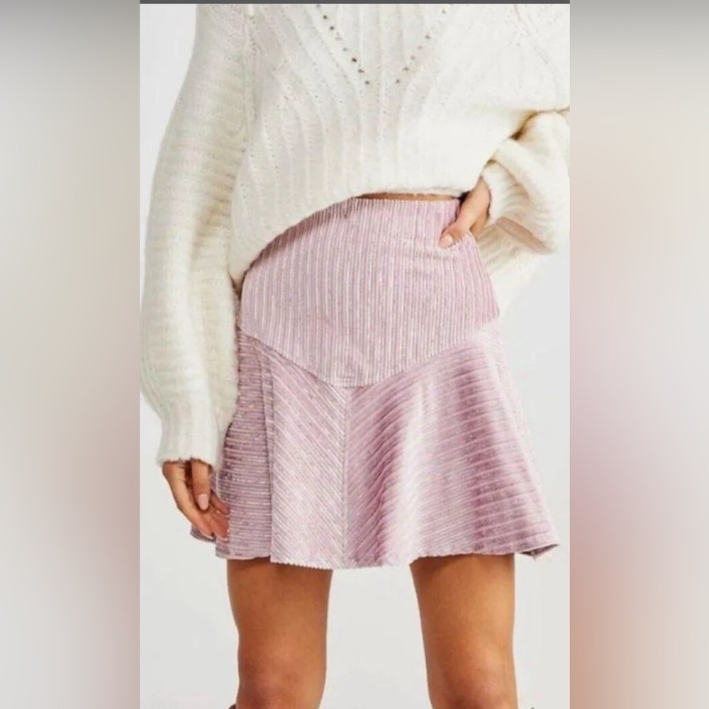 New! Free People pink lilac velvet mini skater flare Camden skirt small